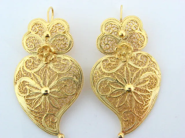 BRVIANA - Sterling Silver Filigree Viana Heart Earrings (Gold Plated)