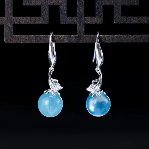 Buddha Stones 925 Sterling Silver Natural Aquamarine Leaf Flower Peace Earrings Necklace