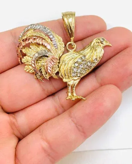 Cadena y Medalla De Oro Para Hombre De Gallo 3 Oros 33x45 18K Gold Filled Chicken Rooster Pendant Necklace for Mens Womens Mariner Chain 24"