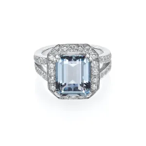 Certified Aquamarine and Diamond Cocktail Ring in White Gold