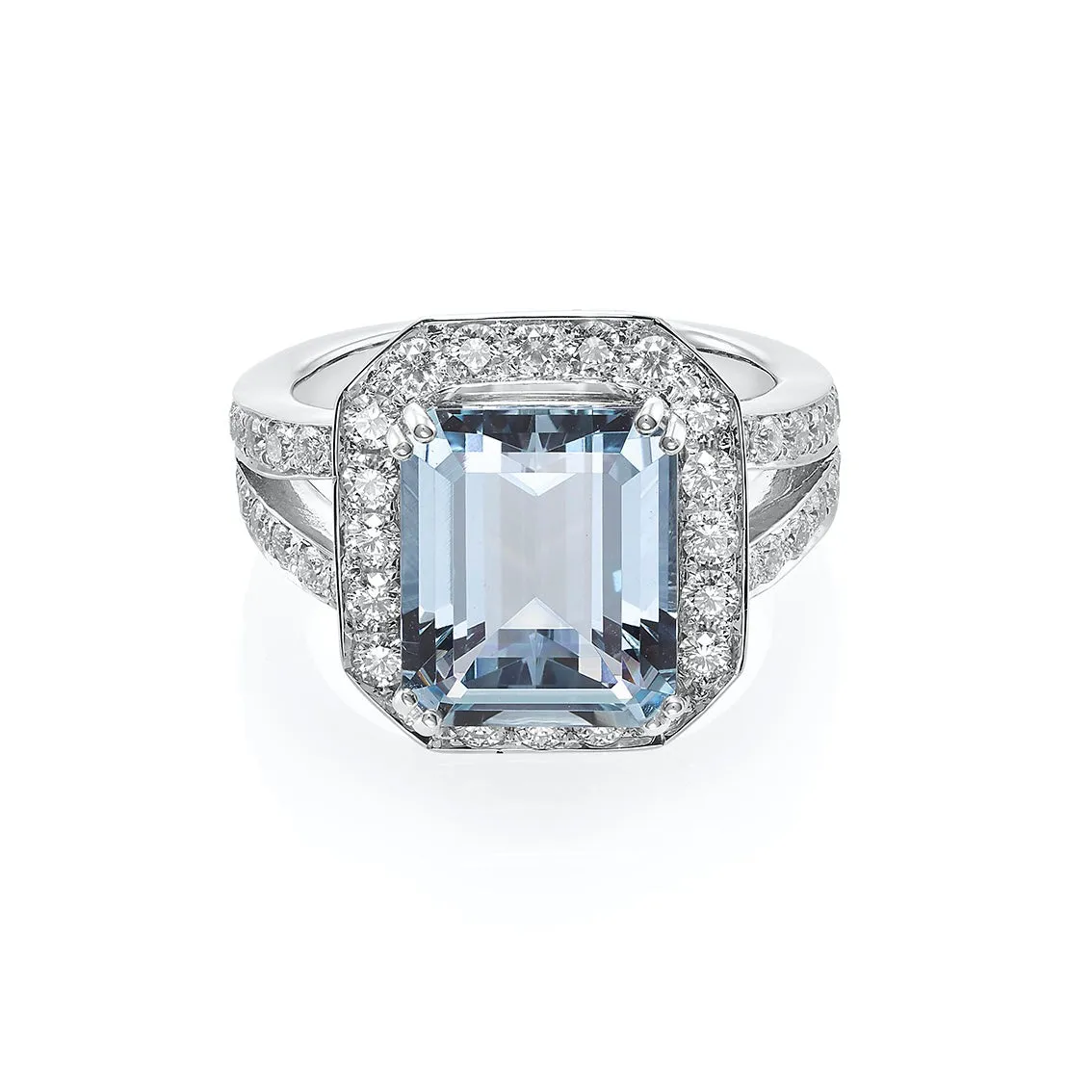 Certified Aquamarine and Diamond Cocktail Ring in White Gold