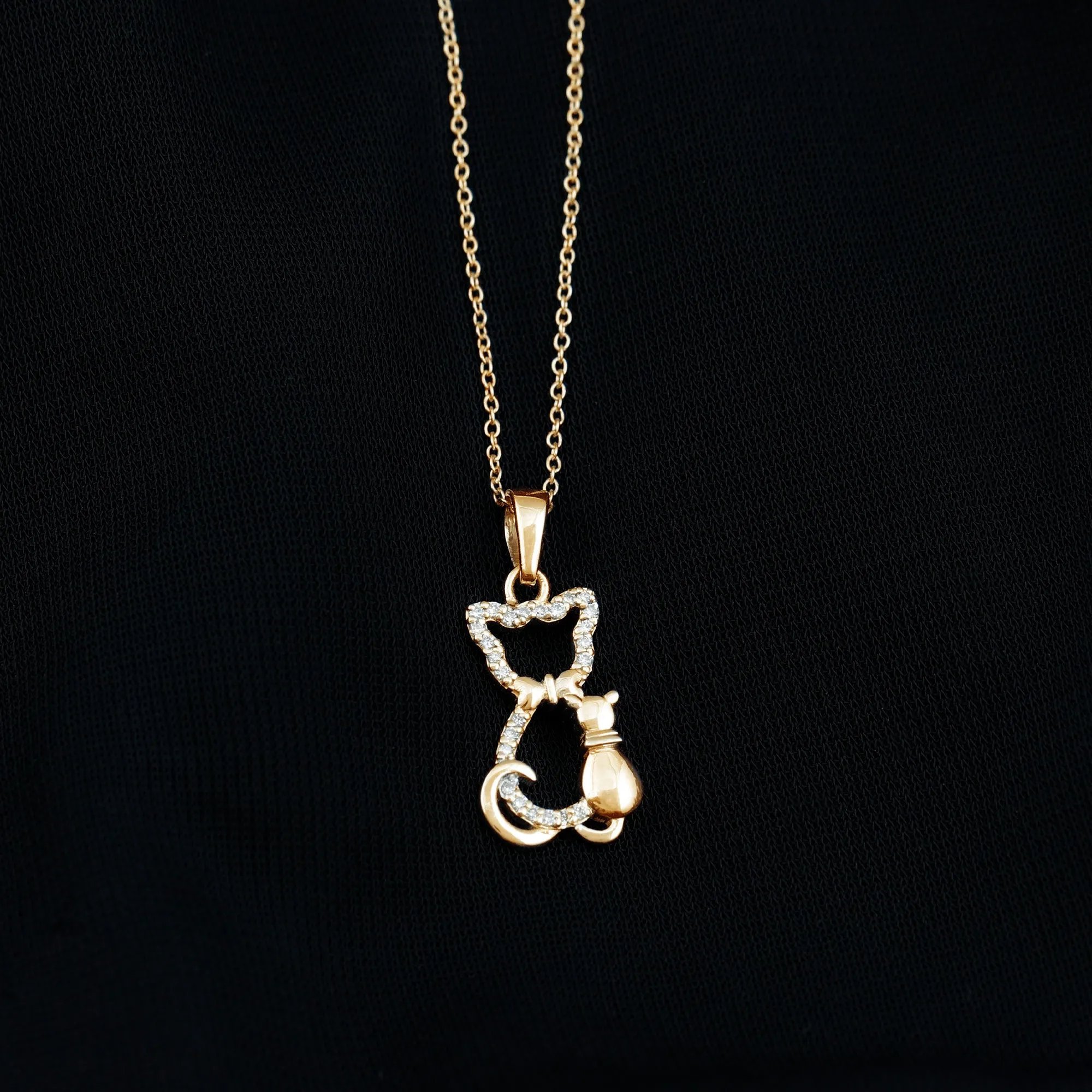 Certified Diamond Kitty Cat Pendant Necklace