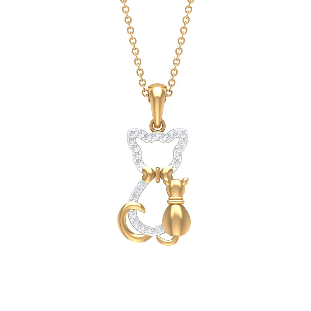 Certified Diamond Kitty Cat Pendant Necklace