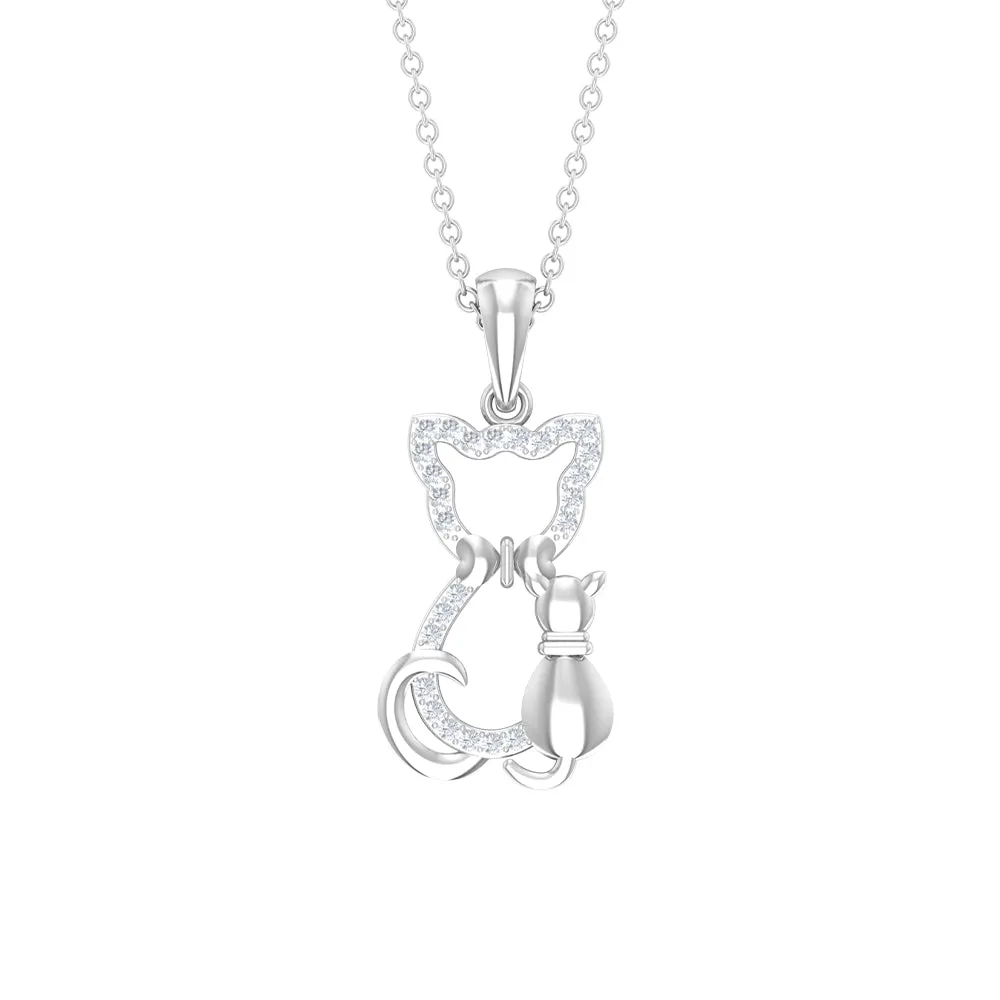 Certified Diamond Kitty Cat Pendant Necklace