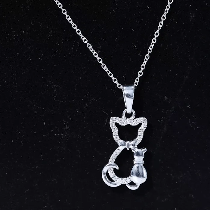 Certified Diamond Kitty Cat Pendant Necklace