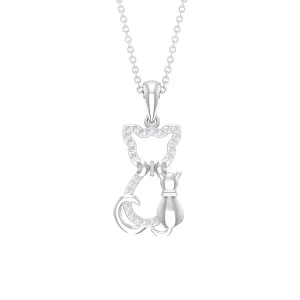 Certified Diamond Kitty Cat Pendant Necklace