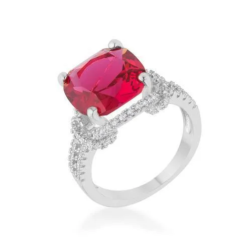 Charlene 6.2ct Ruby CZ Rhodium Classic Statement Ring