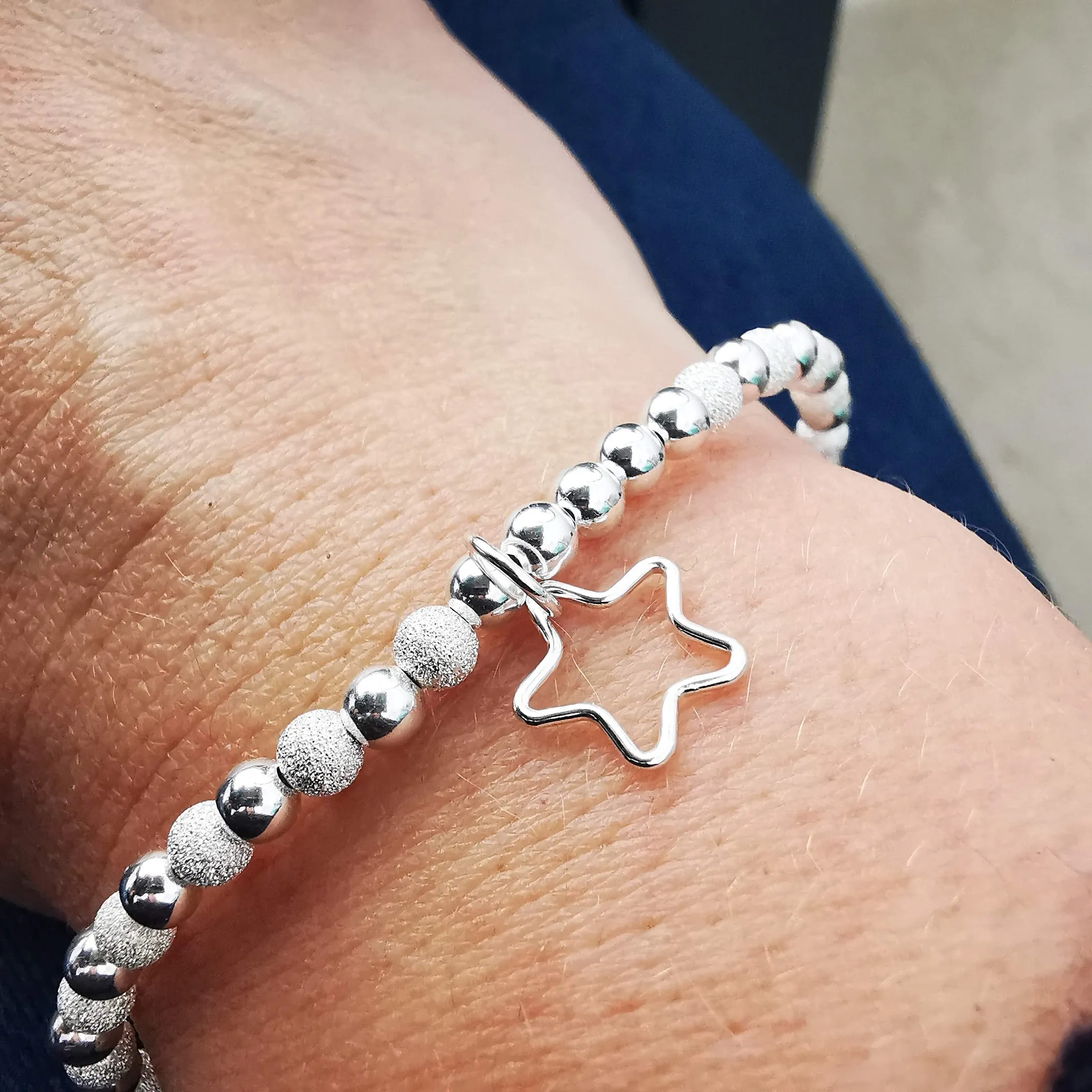 CHARLOTTE - Sterling Silver Bead Bracelet with Star