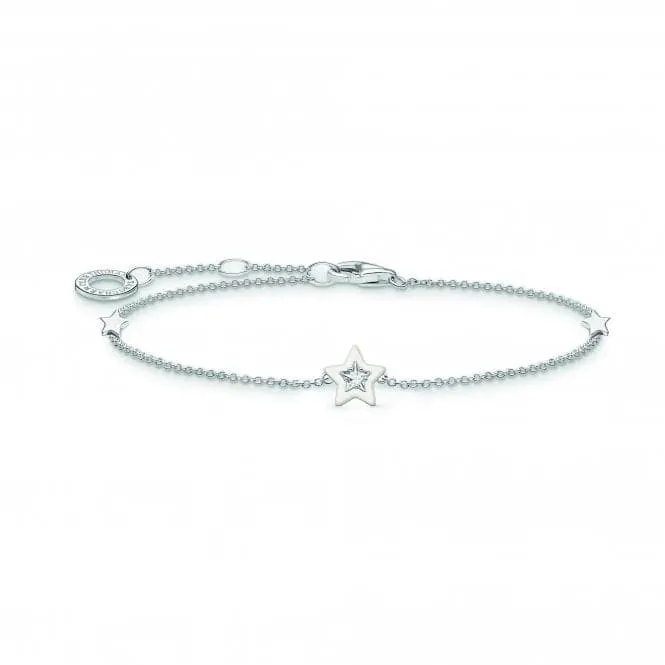 Charming Sterling Silver Enamel Zirconia White Star Bracelet A2136-041-14-L19V