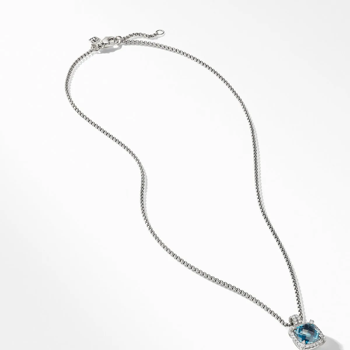 Chatelaine Pave Bezel Pendant Necklace with Hampton Blue Topaz and Diamonds