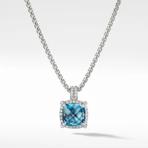 Chatelaine Pave Bezel Pendant Necklace with Hampton Blue Topaz and Diamonds