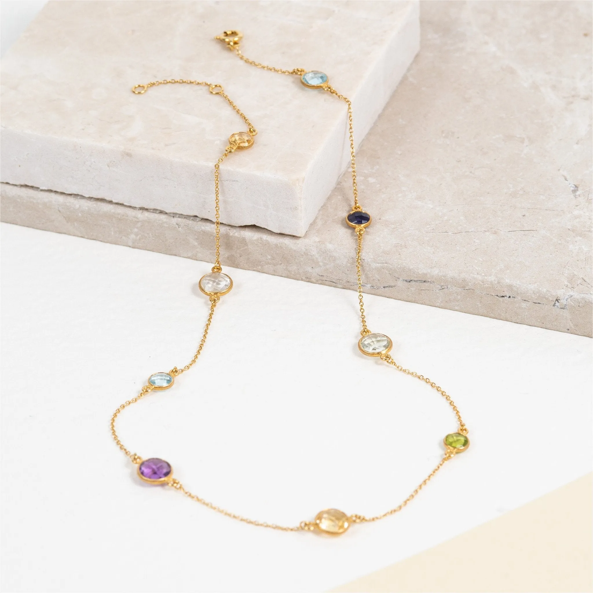 Chennai 18" 18ct Gold Vermeil & Multi Gemstone Necklace