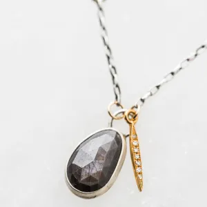 Chocolate Sapphire Necklace with Diamond Spear Charm