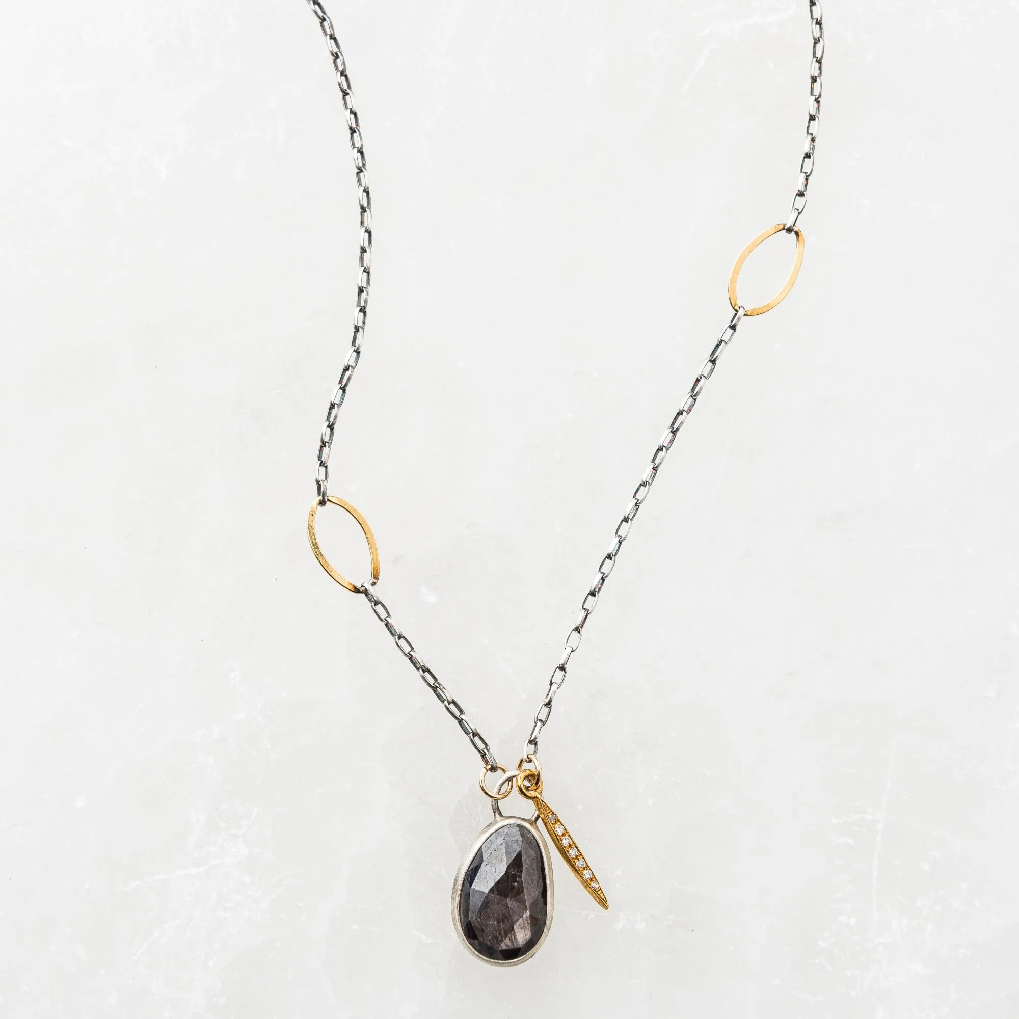 Chocolate Sapphire Necklace with Diamond Spear Charm