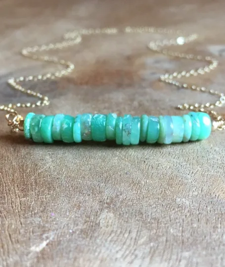 Chrysoprase Bar Gemstone  Necklace