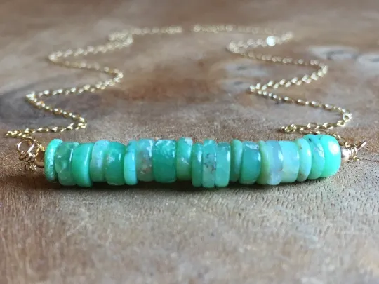 Chrysoprase Bar Gemstone  Necklace