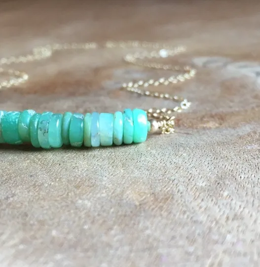 Chrysoprase Bar Gemstone  Necklace