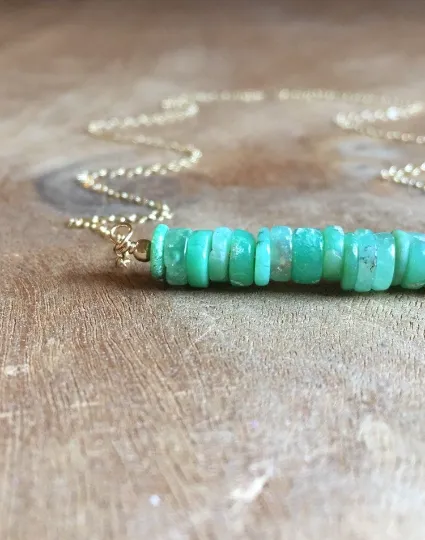 Chrysoprase Bar Gemstone  Necklace