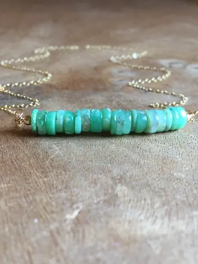 Chrysoprase Bar Gemstone  Necklace