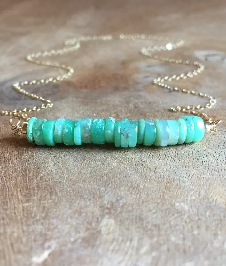 Chrysoprase Bar Gemstone  Necklace