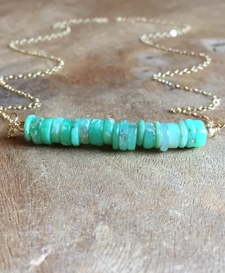 Chrysoprase Bar Gemstone  Necklace