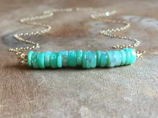 Chrysoprase Bar Gemstone  Necklace