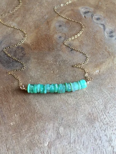 Chrysoprase Bar Gemstone  Necklace