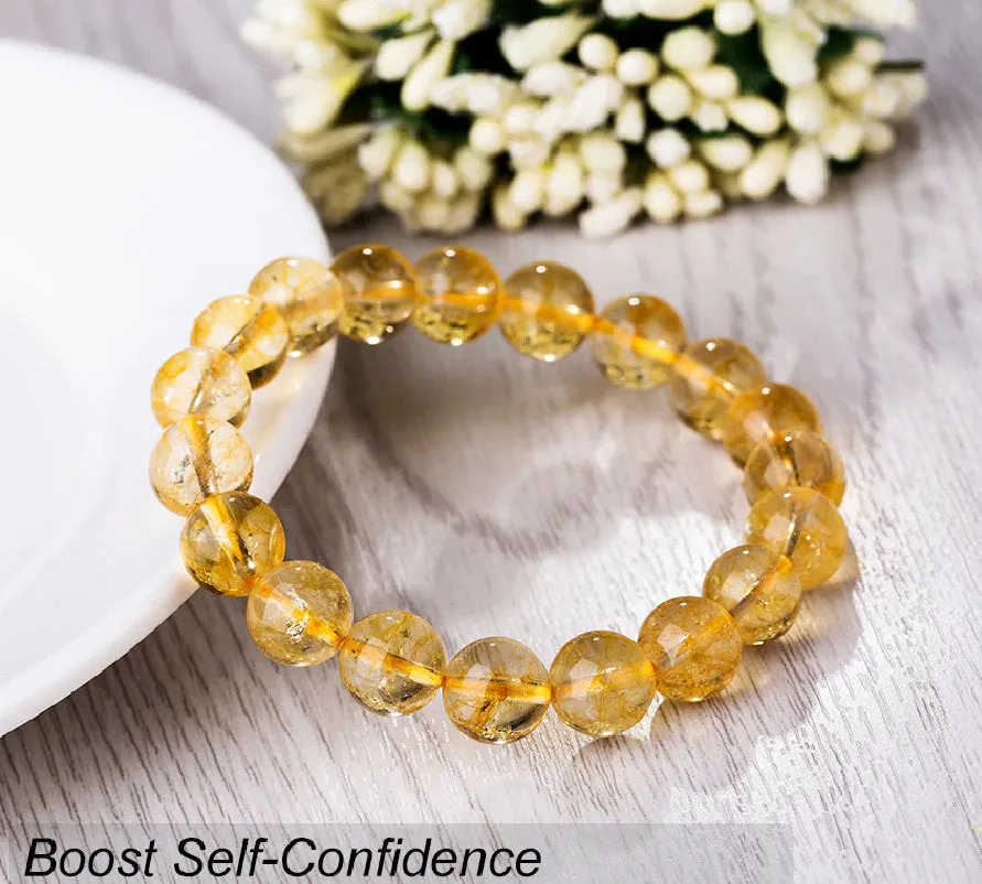 Citrine Bracelet Natural Citrine Stone Solar Plexus Chakra Meditation Bracelet Yoga Bracelet Gemstone Bracelet Stretch Cord Beaded Mala