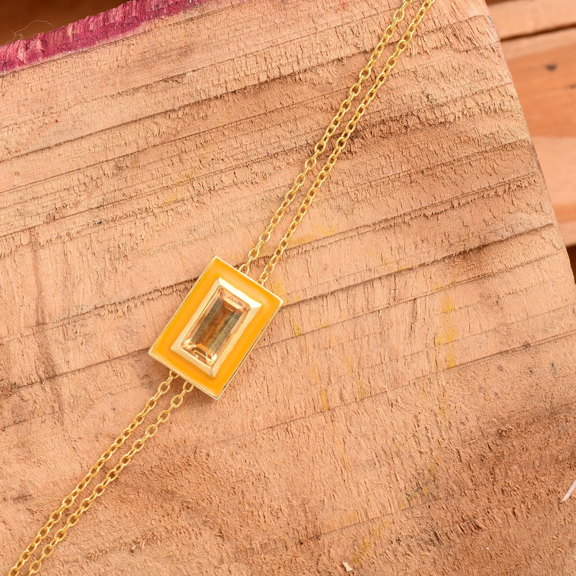 Citrine Enamel Filled Chain Bracelet