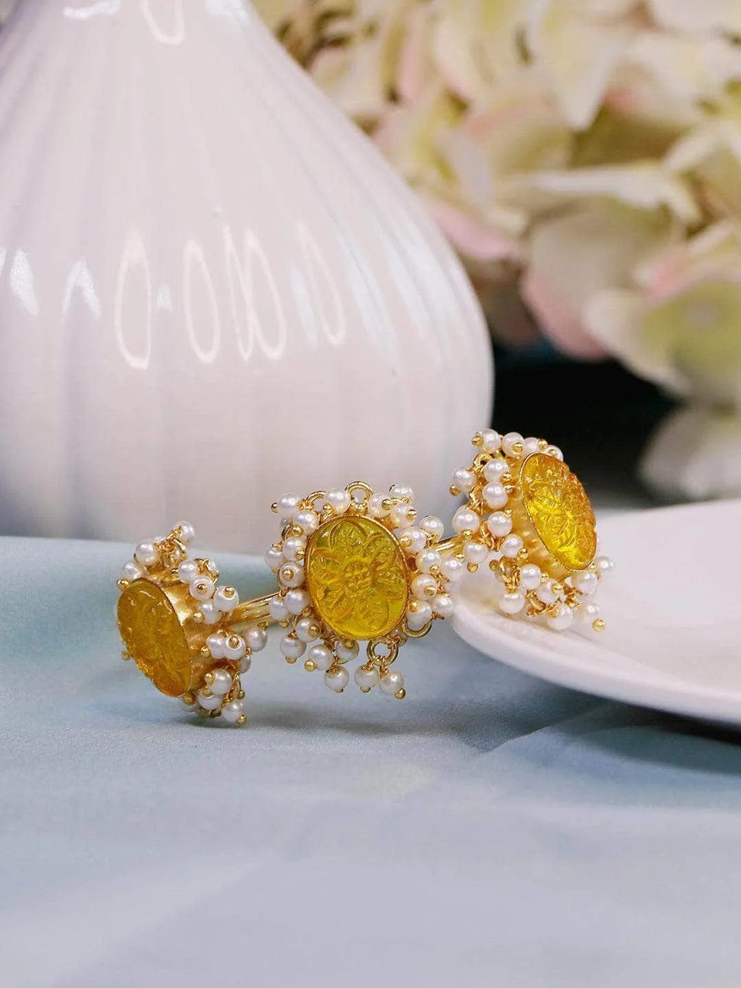 Citrine Hydro Carved Hand Cuff Yellow