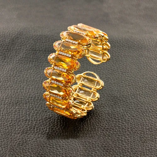 Citrine, Orange Sapphire & Diamond Cuff Bracelet