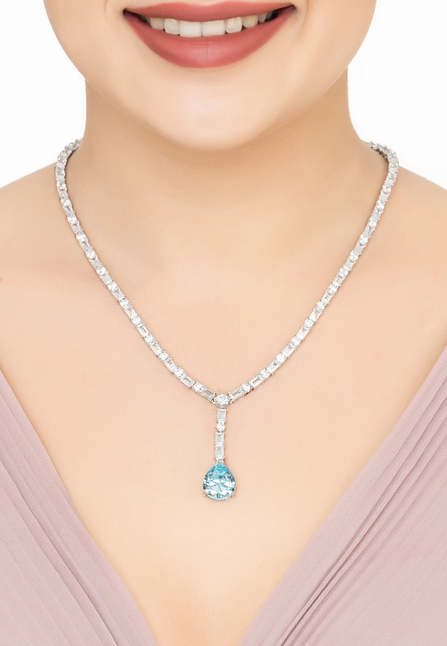 Claudette Statement Necklace Silver Blue Topaz