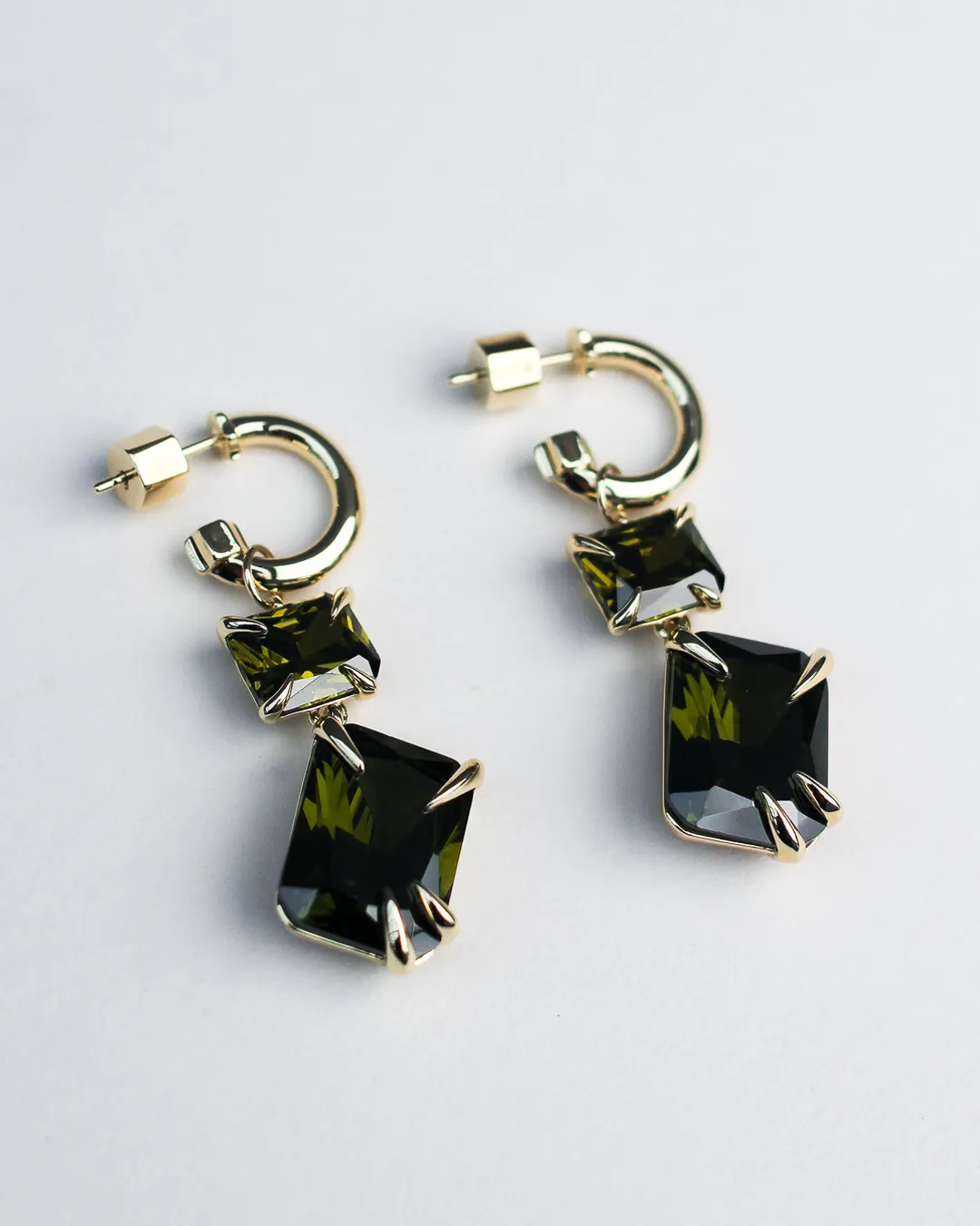 Claw Double Drop Earrings - Peridot