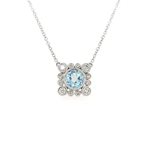 CLEARANCE - 18k Bezel Set Diamond & Aquamarine Necklace (I3826)