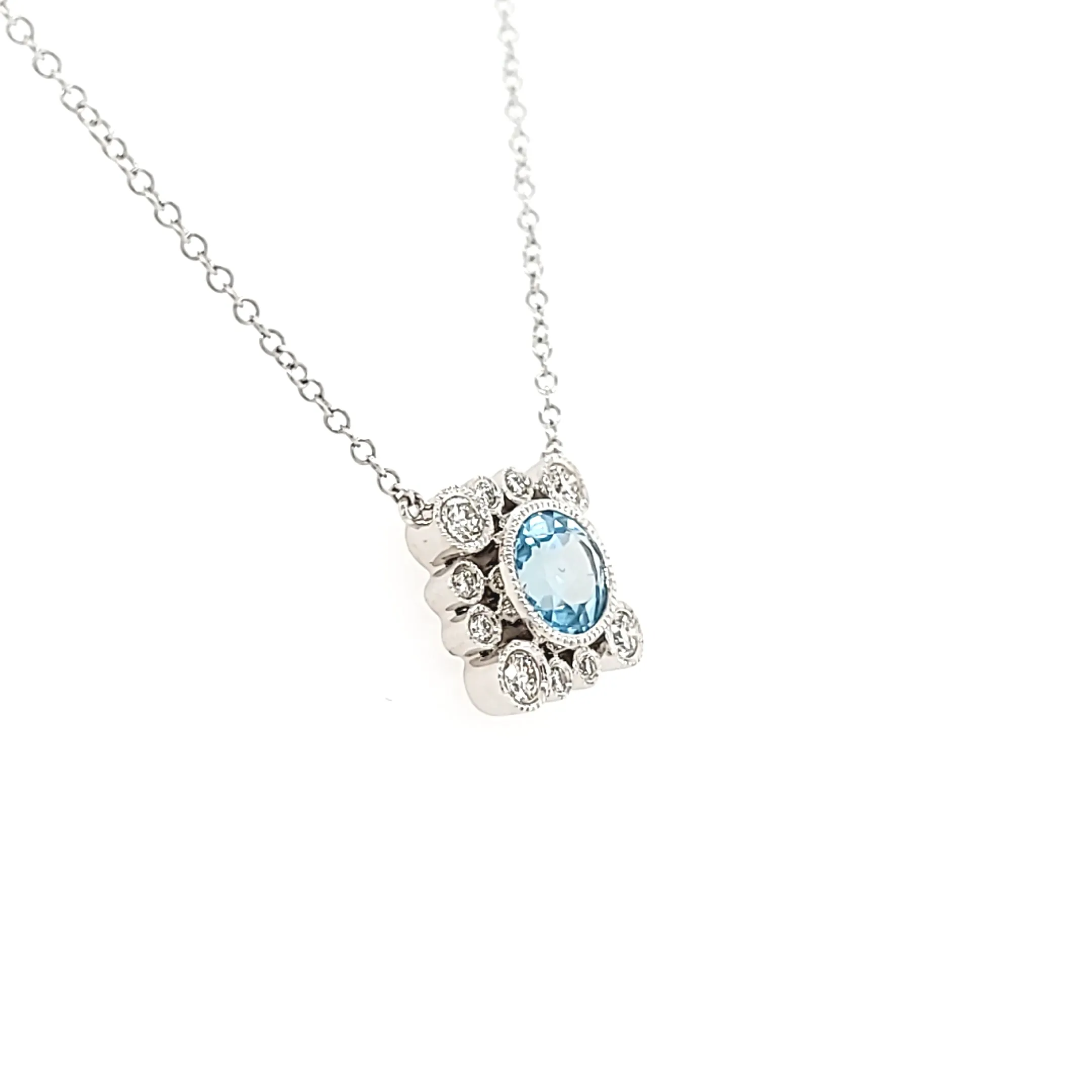 CLEARANCE - 18k Bezel Set Diamond & Aquamarine Necklace (I3826)