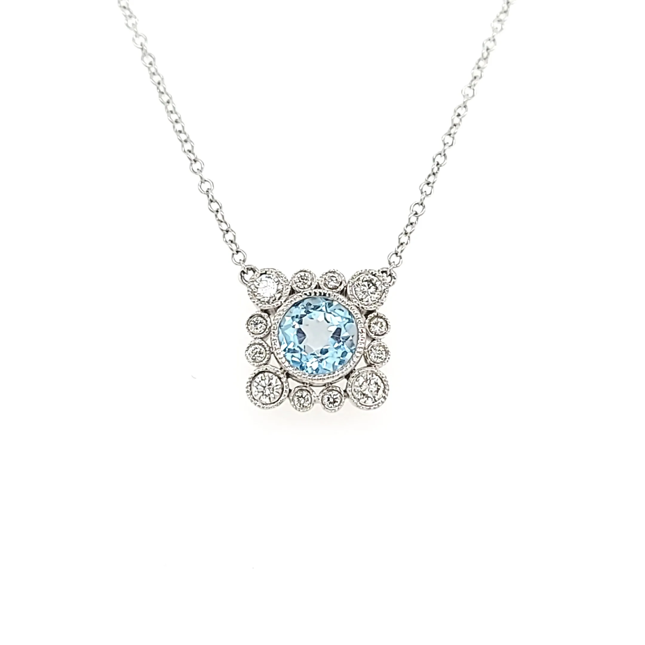 CLEARANCE - 18k Bezel Set Diamond & Aquamarine Necklace (I3826)