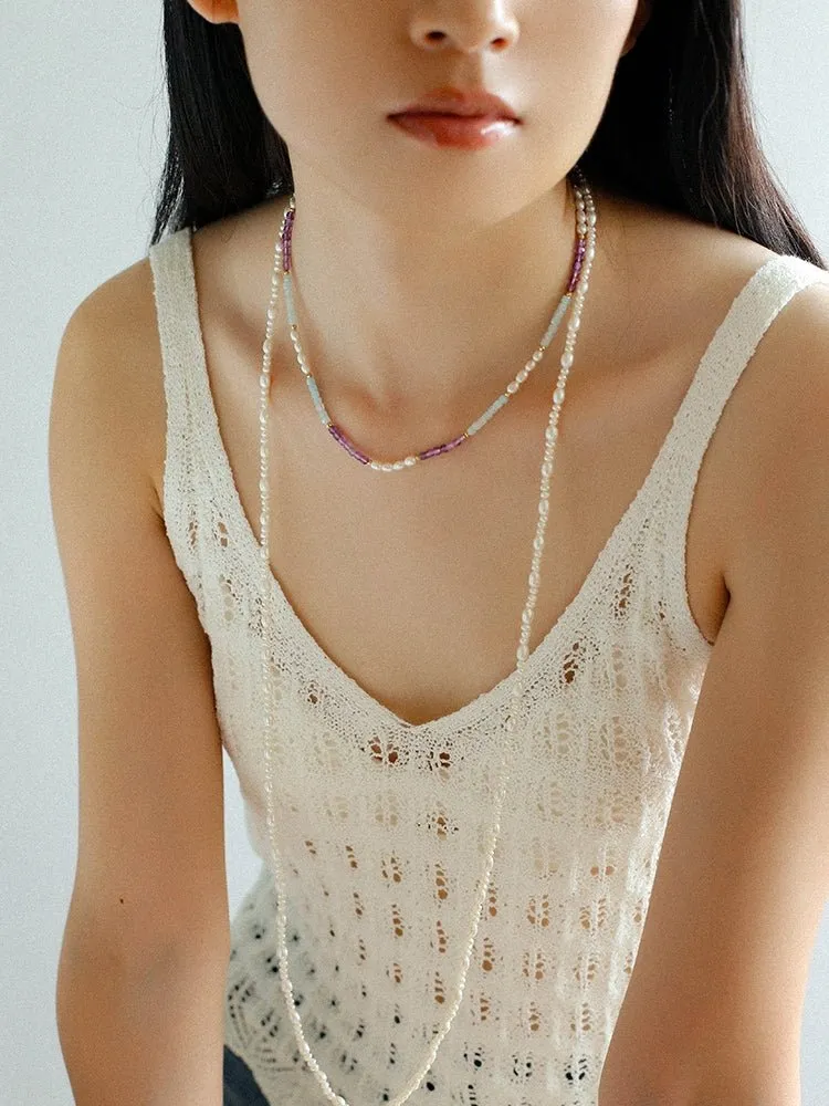 Colorful Faceted Gemstone Summer Vibes Pearl Beaded Necklace