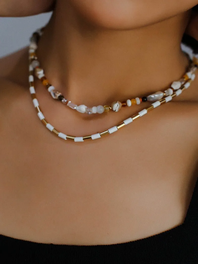 Conch Baroque Pearl Colorful Stone Beaded Necklace