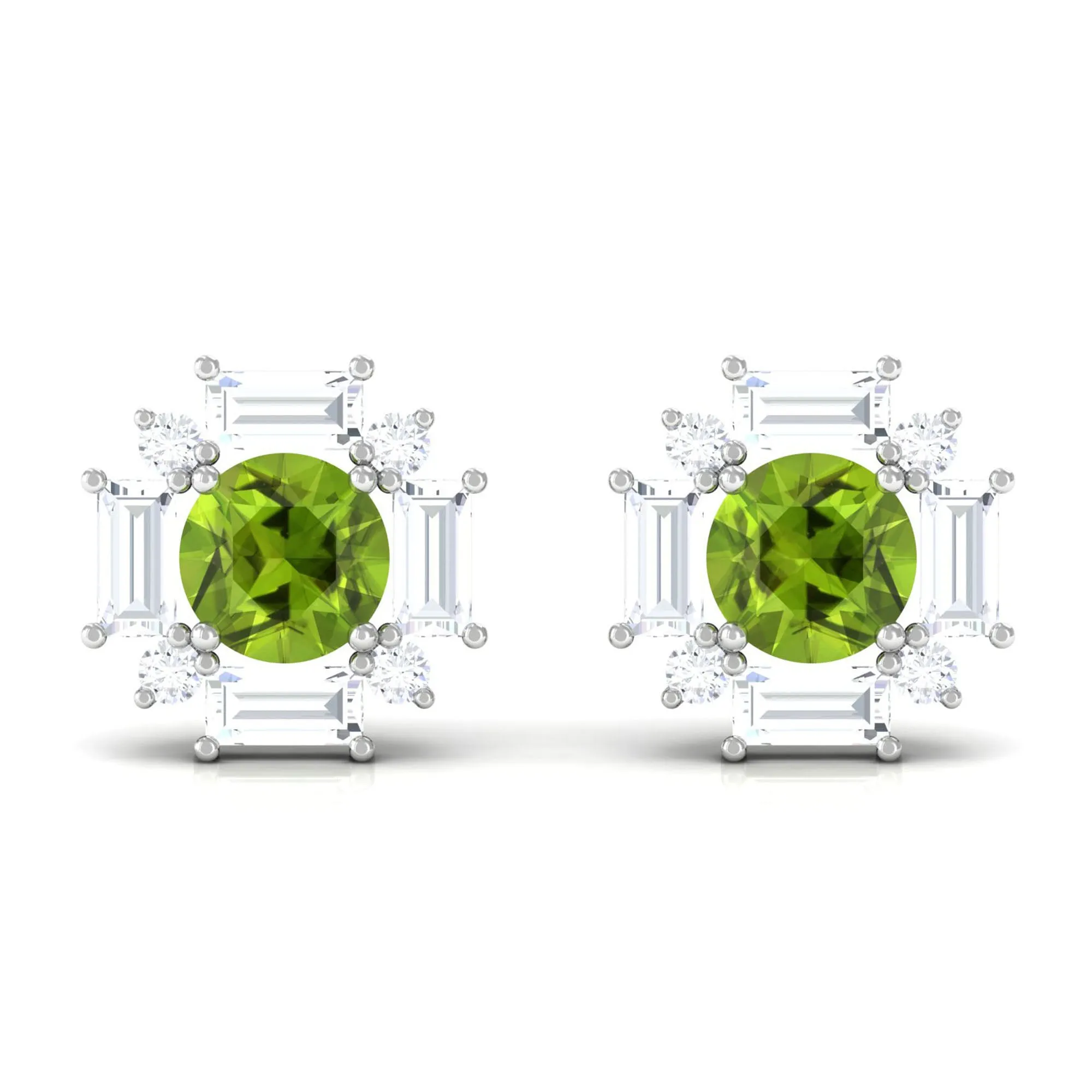 Contemporary Peridot Stud Earrings with Diamond Halo