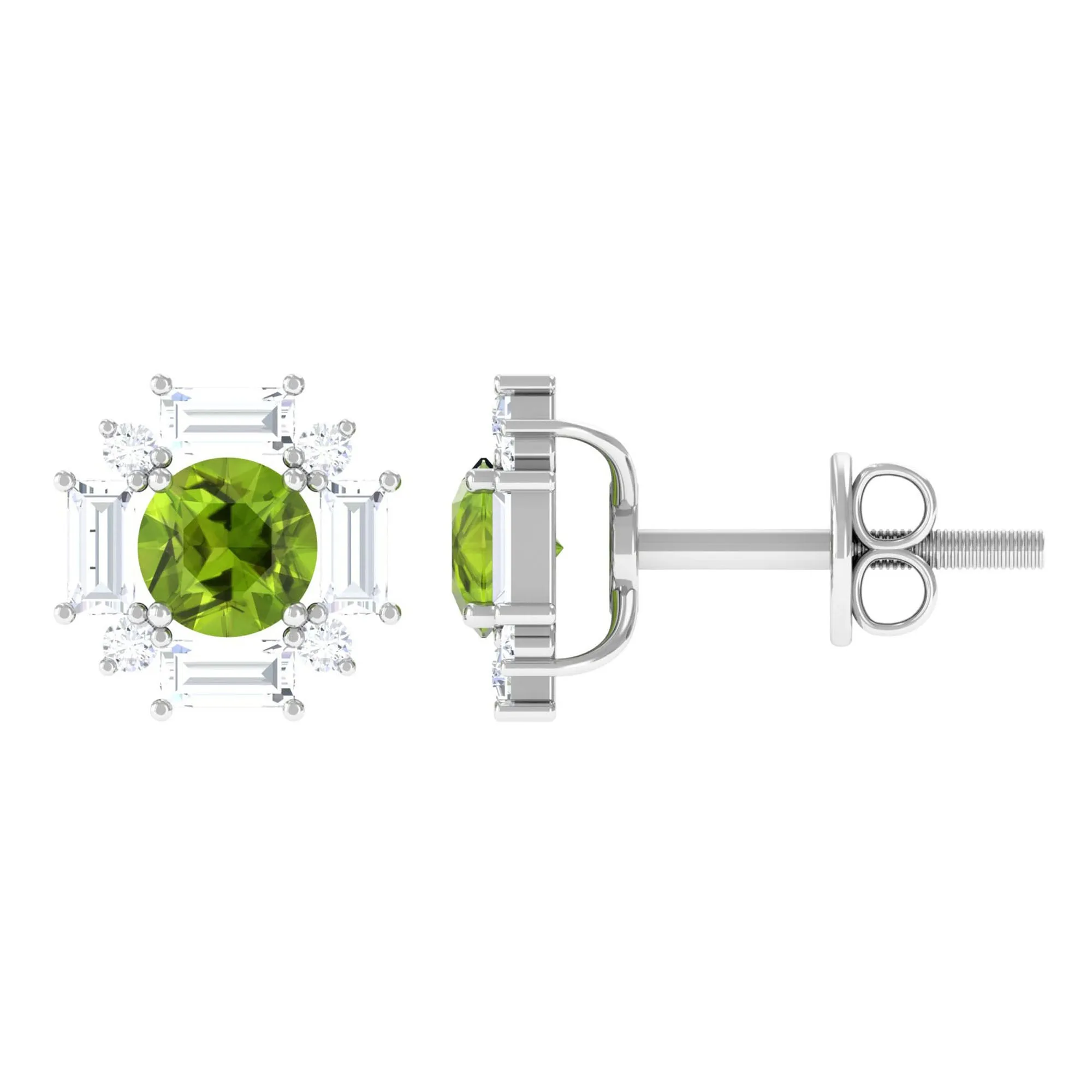 Contemporary Peridot Stud Earrings with Diamond Halo