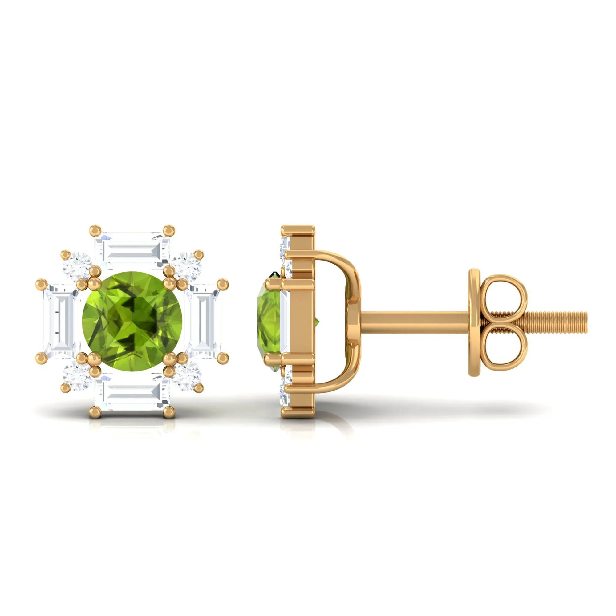 Contemporary Peridot Stud Earrings with Diamond Halo