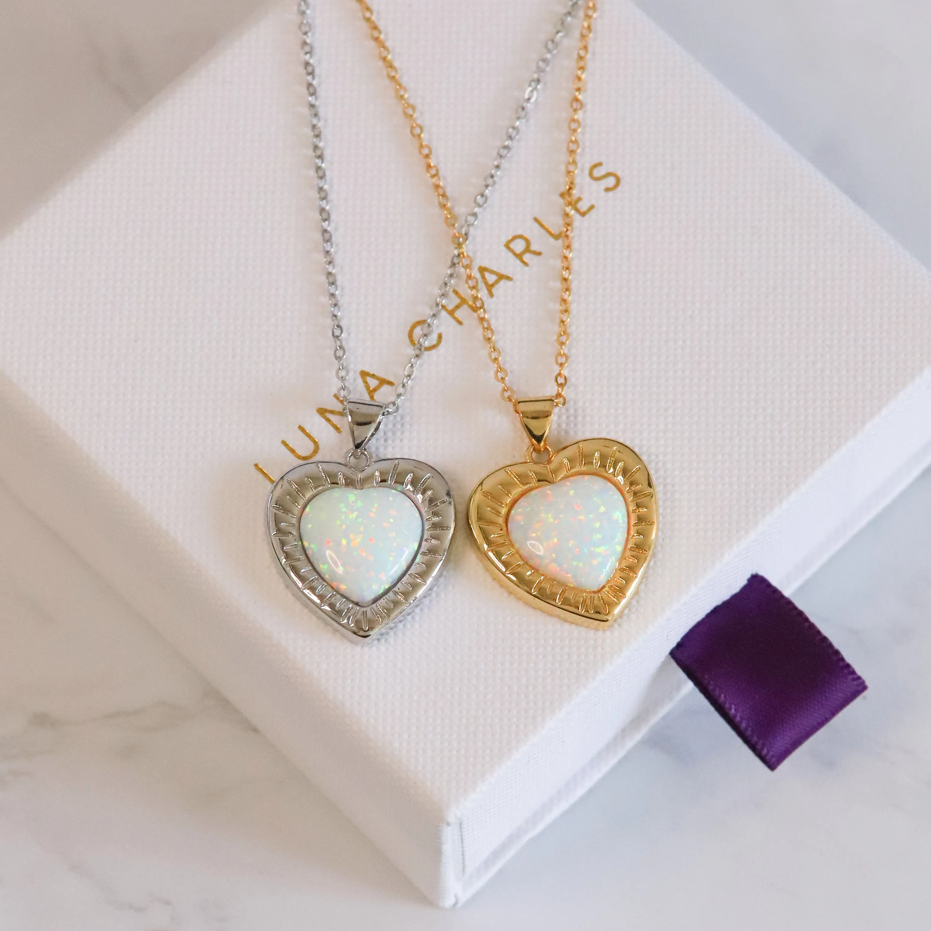 Cora Opal Heart Necklace | 925 Sterling Silver