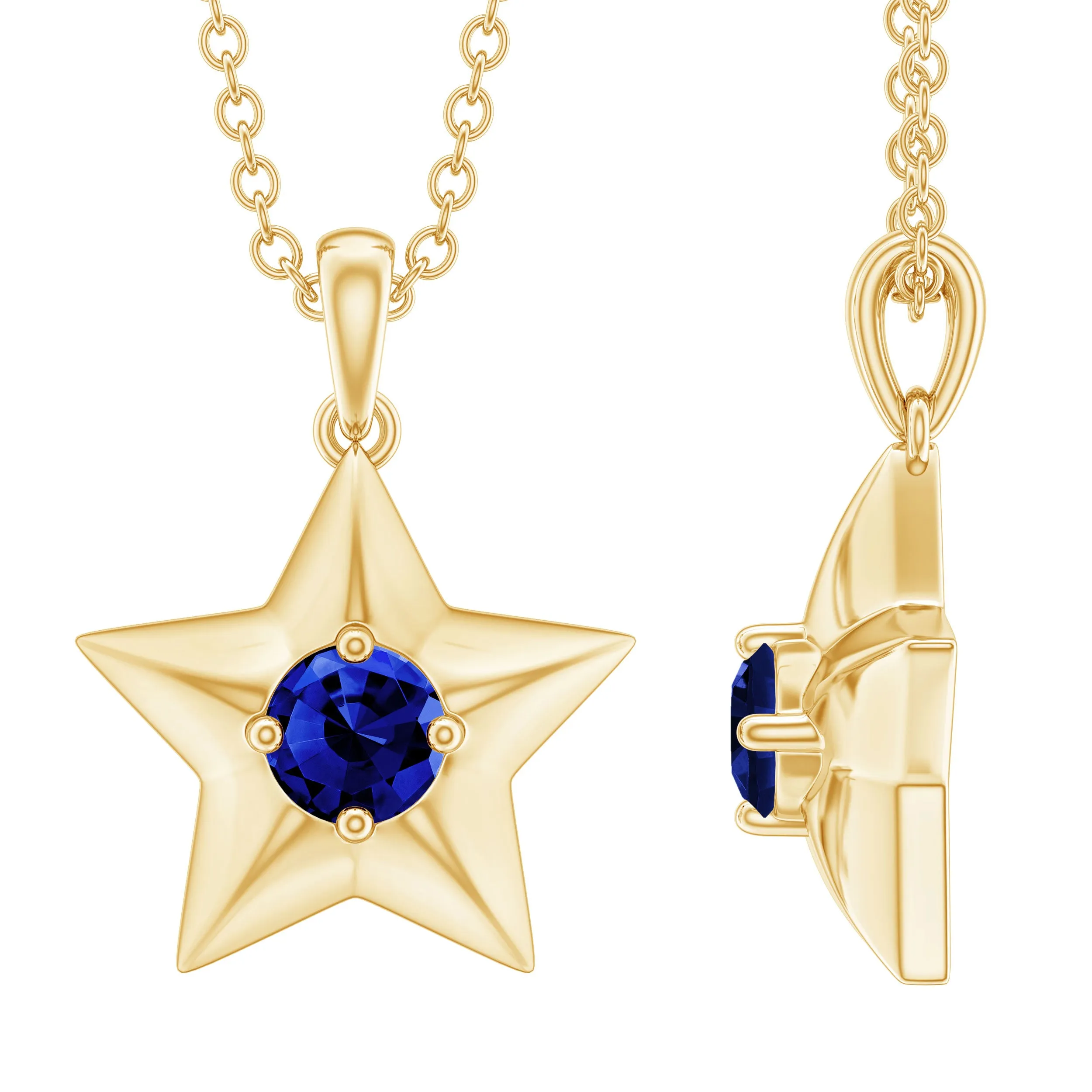 Created Blue Sapphire Star Pendant Necklace