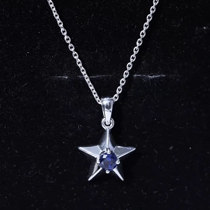 Created Blue Sapphire Star Pendant Necklace