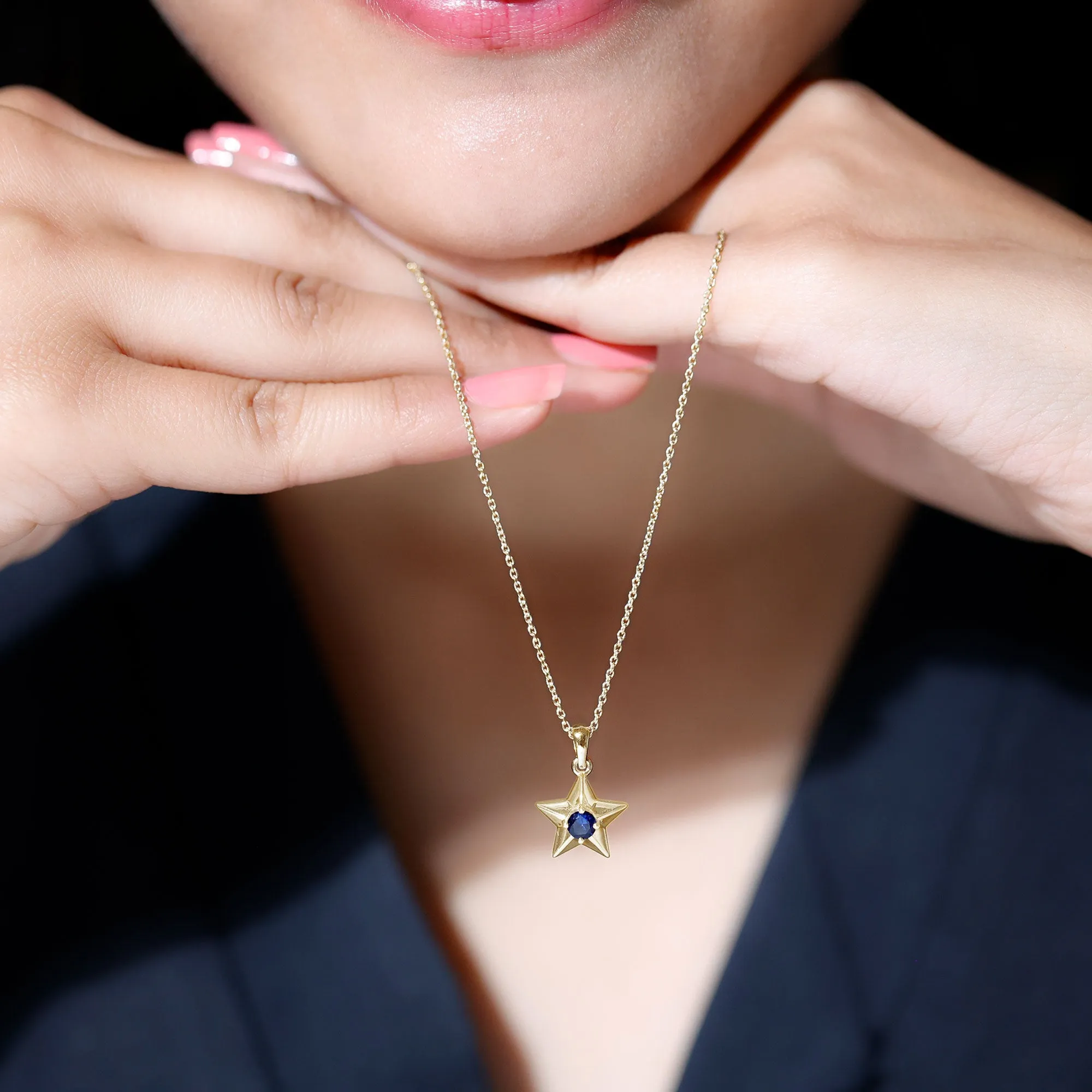 Created Blue Sapphire Star Pendant Necklace