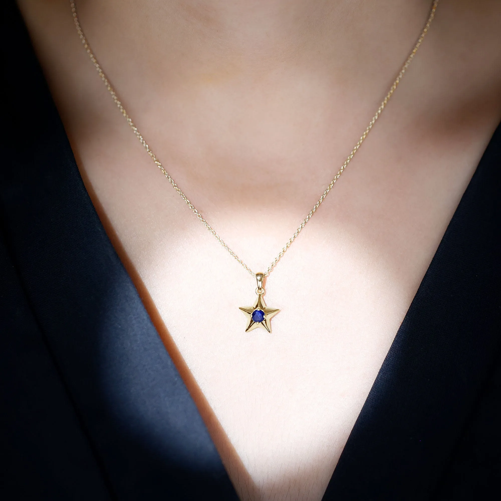 Created Blue Sapphire Star Pendant Necklace