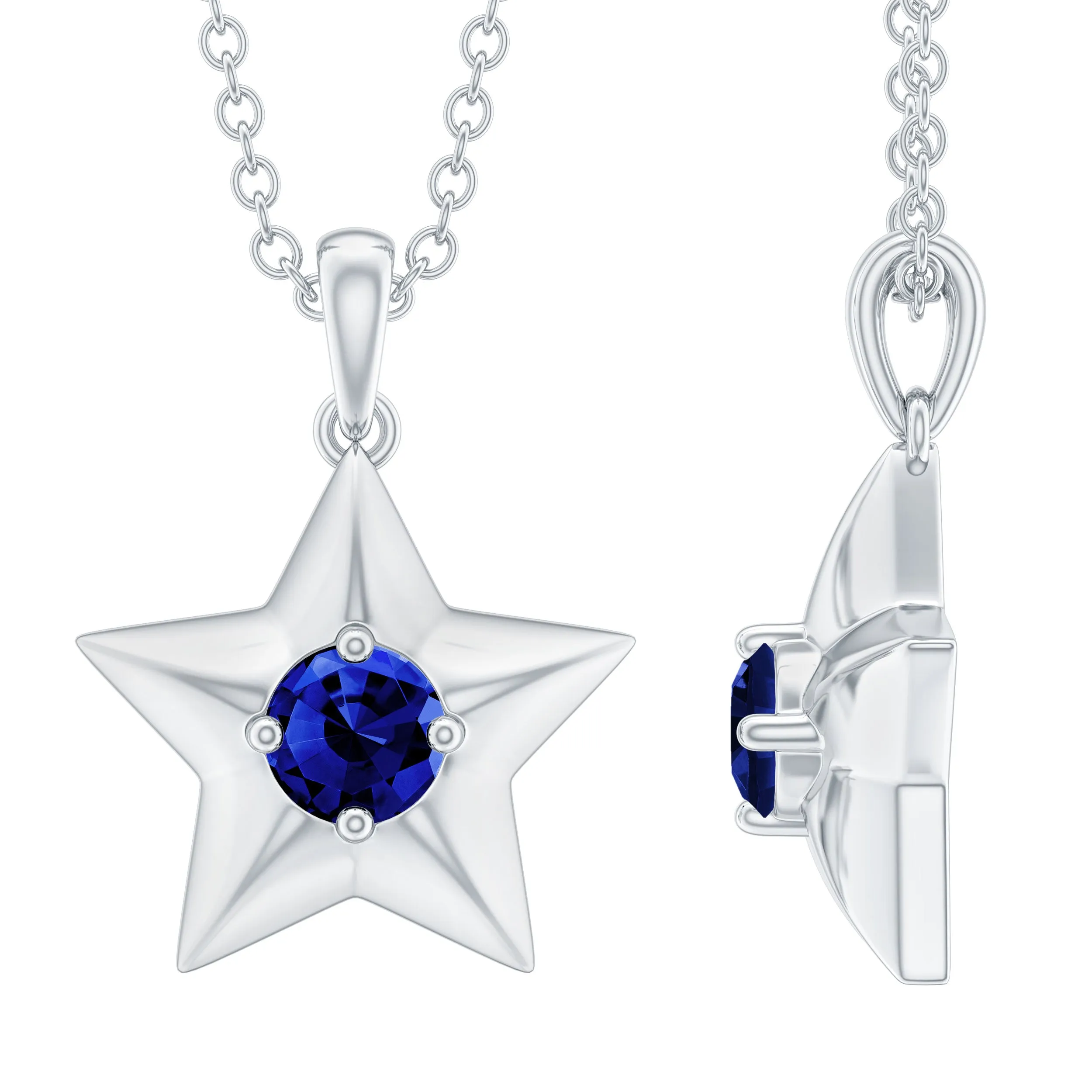 Created Blue Sapphire Star Pendant Necklace