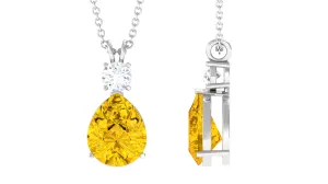 Created Yellow Sapphire Minimal Drop Pendant Necklace with Moissanite