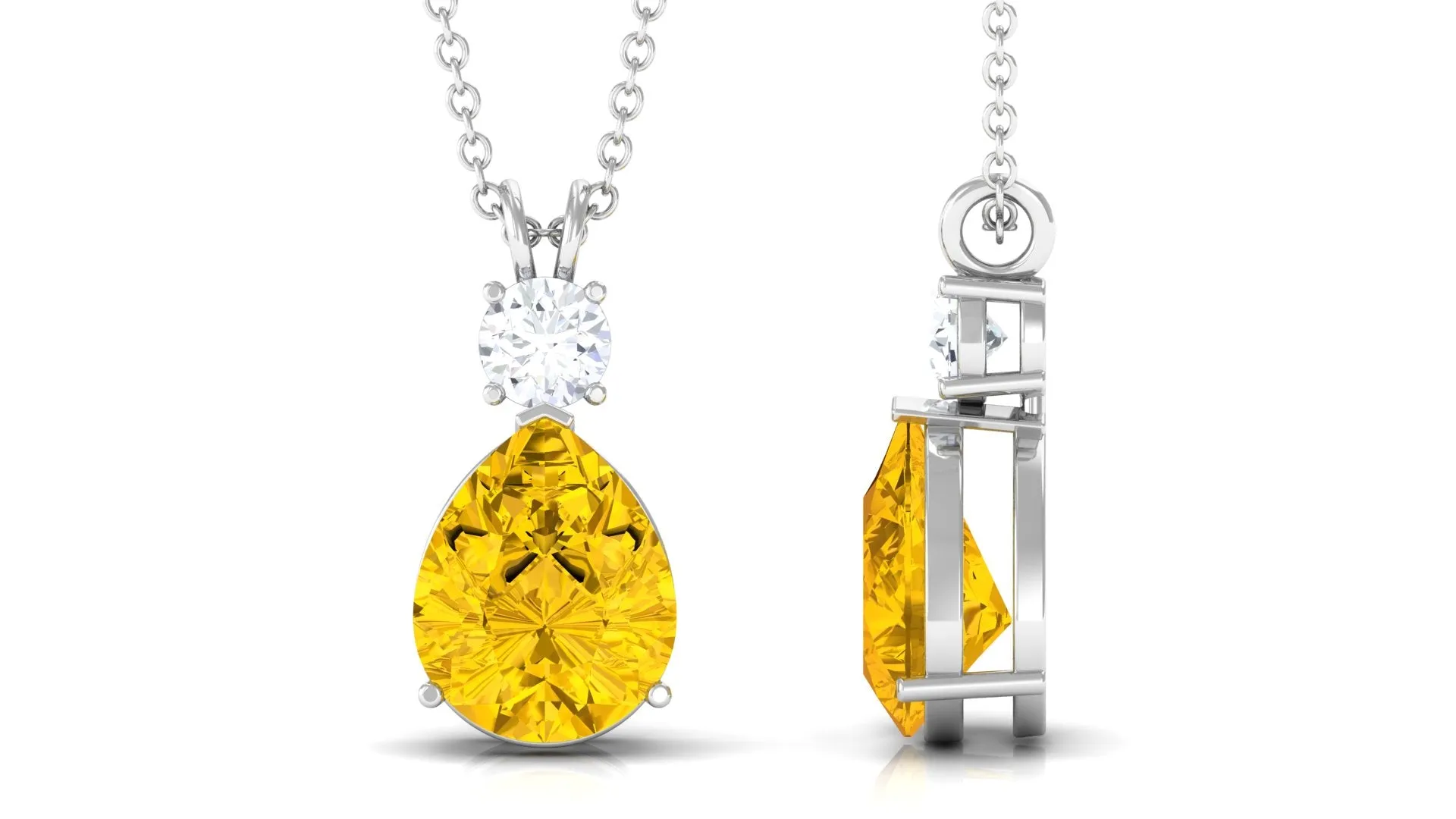 Created Yellow Sapphire Minimal Drop Pendant Necklace with Moissanite