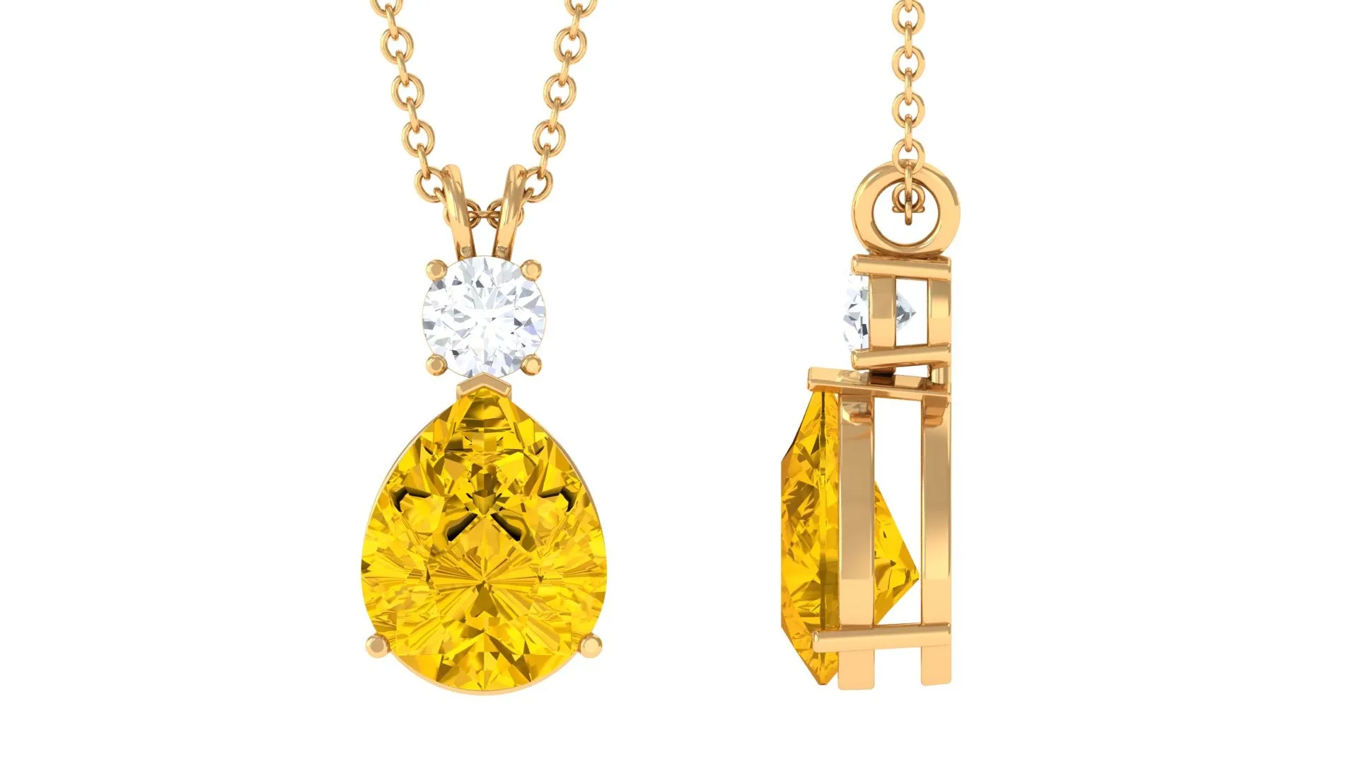 Created Yellow Sapphire Minimal Drop Pendant Necklace with Moissanite